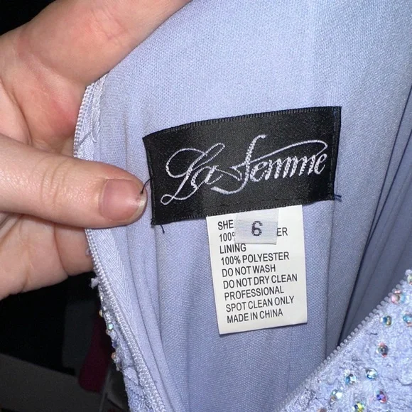 La Femme Lavender Lace Prom Dress - Picture 9 of 12